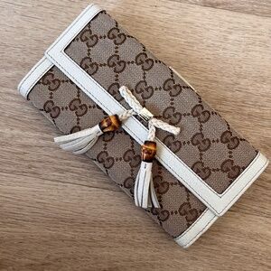 ORIGINAL GUCCI MONOGRAM WOMENS WALLET W/ BAMBOO TASSELS - VERY GOOD CONDITION